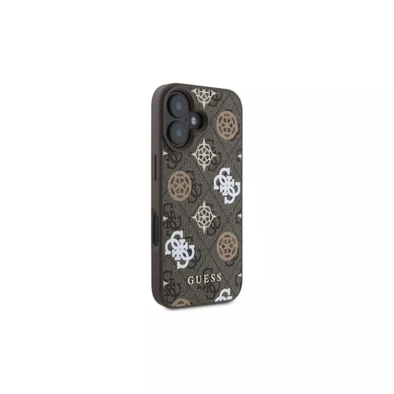 Guess Capa MagSafe Peony em fundo 4G para iPhone 16 (castanha)