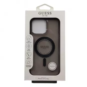 Guess Capa MagSafe IML Rhinestones para iPhone 16 Pro Max (preta)