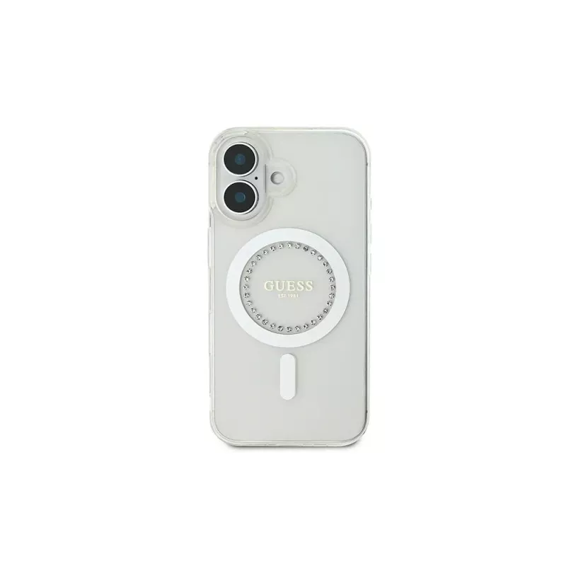 Guess GUHMP16SPFTDTEH Capa rígida IML Rhinestones MagSafe para Apple iPhone 16 6,1