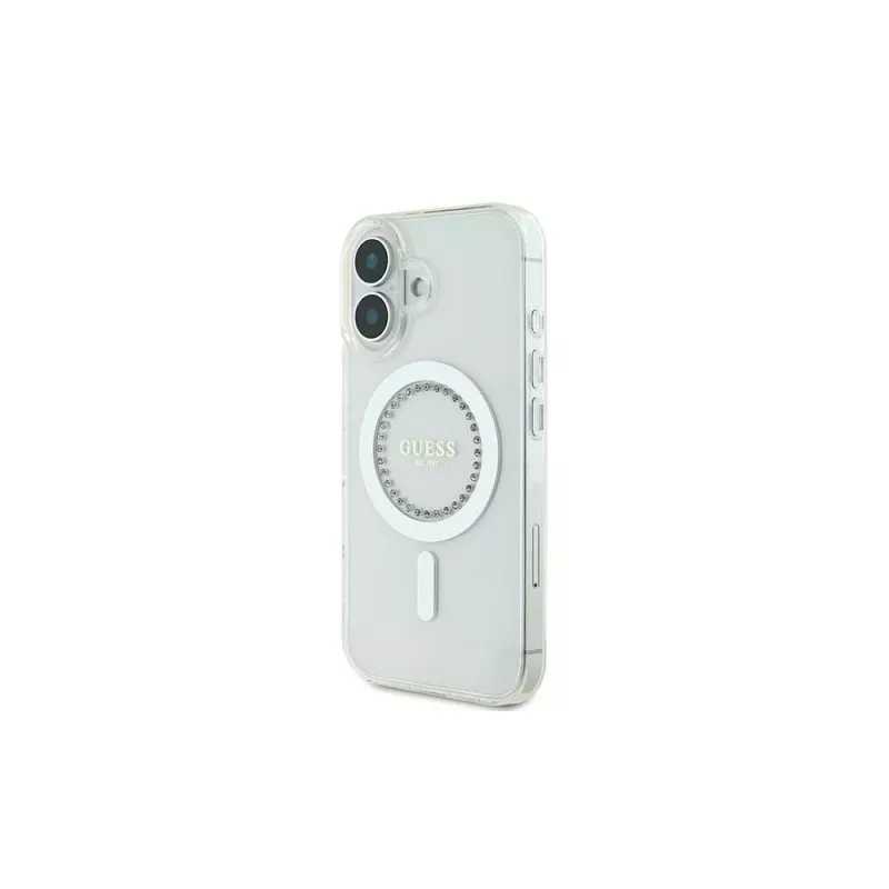 Guess GUHMP16MPFTDTEH Capa rígida IML Rhinestones MagSafe para Apple iPhone 16 Plus 6,7 inch branca