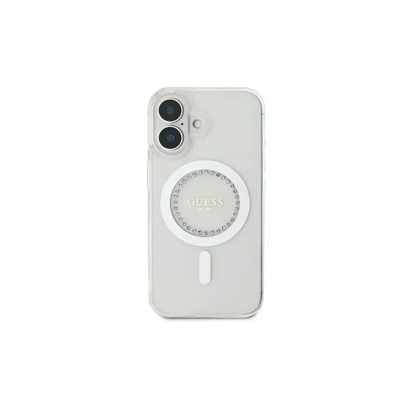 Guess GUHMP16MPFTDTEH Capa rígida IML Rhinestones MagSafe para Apple iPhone 16 Plus 6,7 inch branca