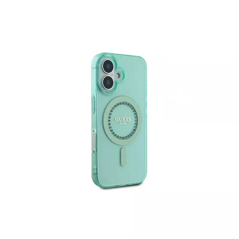 Guess Capa MagSafe IML Rhinestones para iPhone 16 Plus (verde)