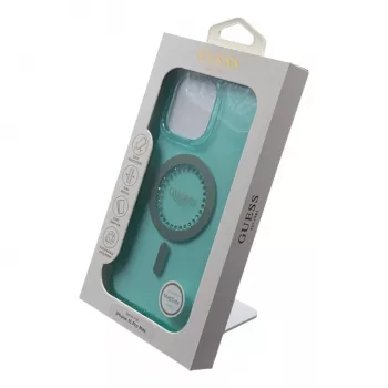 Guess Capa MagSafe IML Rhinestones para iPhone 16 Pro Max (verde)