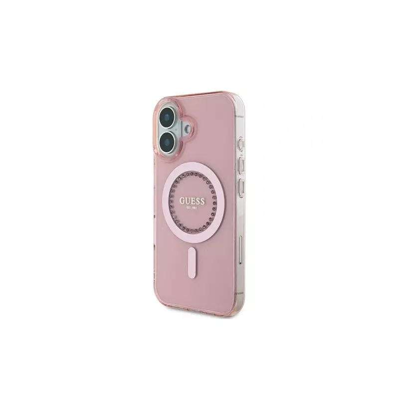 Guess Capa MagSafe IML Rhinestones para iPhone 16 (rosa)
