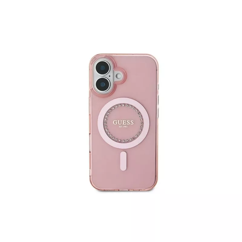 Guess Capa MagSafe IML Rhinestones para iPhone 16 (rosa)