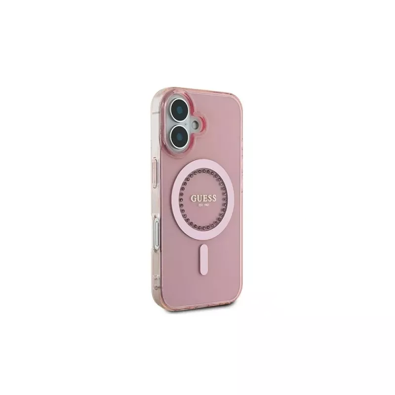 Guess Capa MagSafe IML Rhinestones para iPhone 16 (rosa)