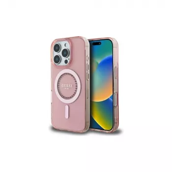 Guess GUHMP16LPFTDTEP Capa rígida IML Rhinestones MagSafe para iPhone 16 Pro 6,3