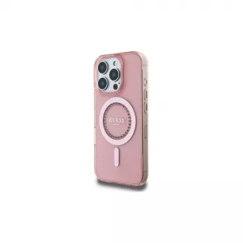 Guess GUHMP16LPFTDTEP Capa rígida IML Rhinestones MagSafe para iPhone 16 Pro 6,3