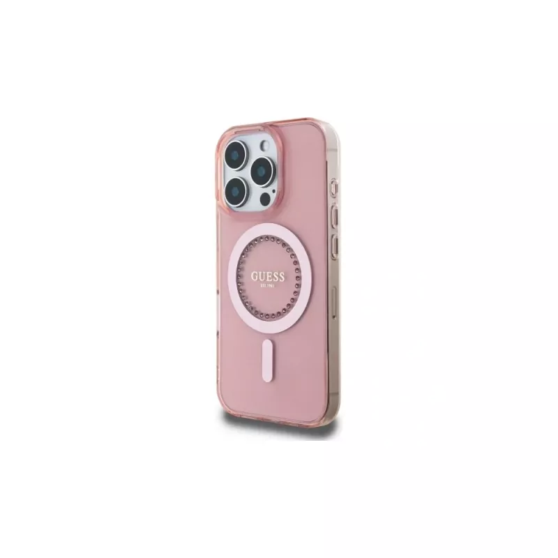 Guess GUHMP16LPFTDTEP Capa rígida IML Rhinestones MagSafe para iPhone 16 Pro 6,3