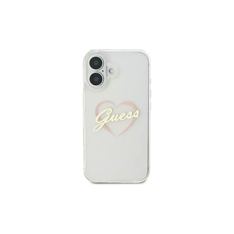 Guess GUHCP16MHCHGSPT Capa rígida para Apple iPhone 16 Plus, transparente, padrão IML Heart