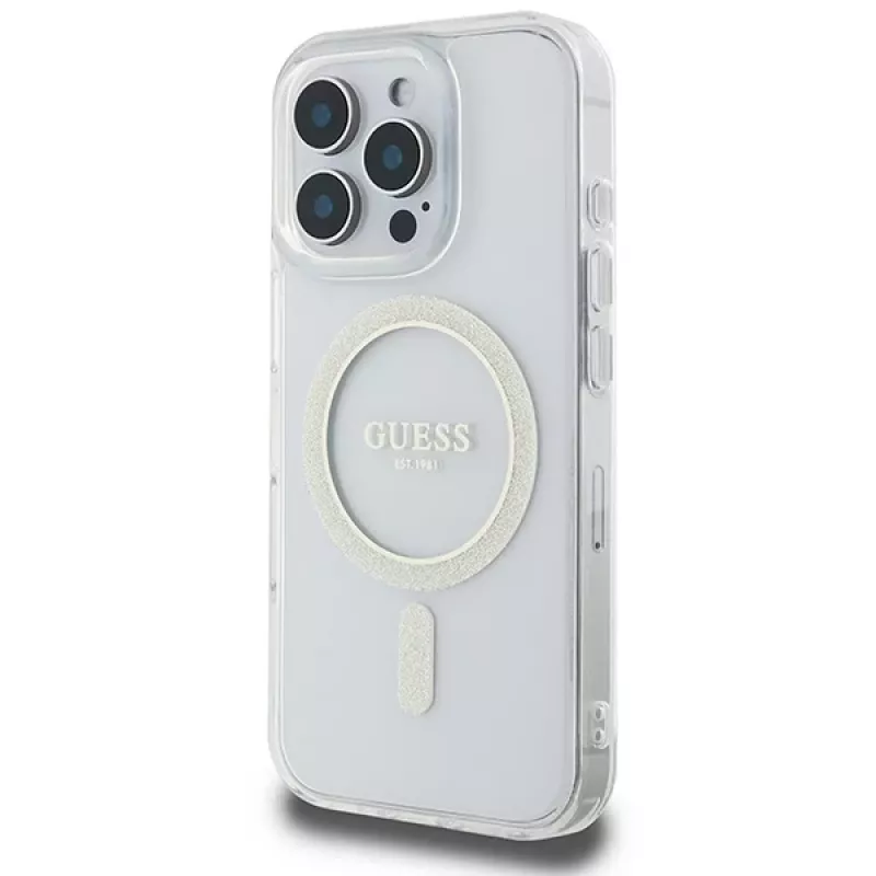 Guess Capa rígida MagSafe Glitter Circle para Apple iPhone 16 Pro Max (6,9