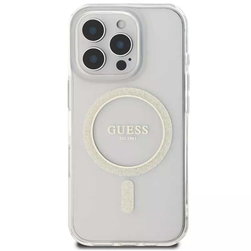 Guess Capa rígida MagSafe Glitter Circle para Apple iPhone 16 Pro Max (6,9