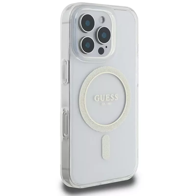 Guess Capa rígida MagSafe Glitter Circle para Apple iPhone 16 Pro Max (6,9