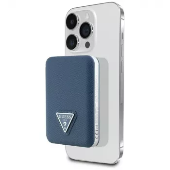 GUESS Power bank sem fios Grained Triangle 5000mAh 15W USB-C MagSafe azul