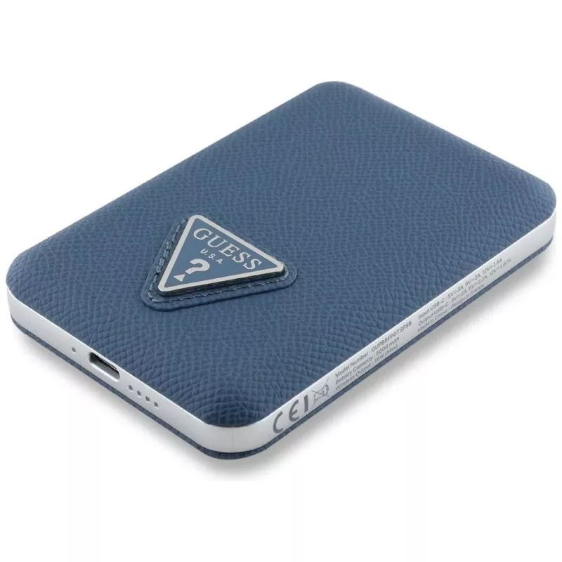 GUESS Power bank sem fios Grained Triangle 5000mAh 15W USB-C MagSafe azul