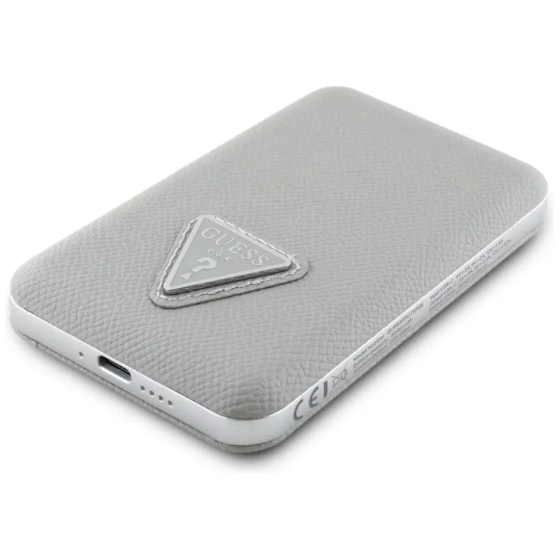 GUESS Power bank sem fios Grained Triangle 5000mAh 15W USB-C MagSafe bege