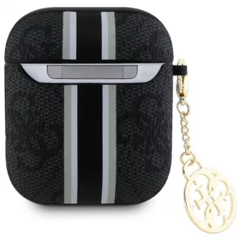Guess GUA2P4RPSK Capa AirPods 1/2 preta 4G Printed Stripes Charm
