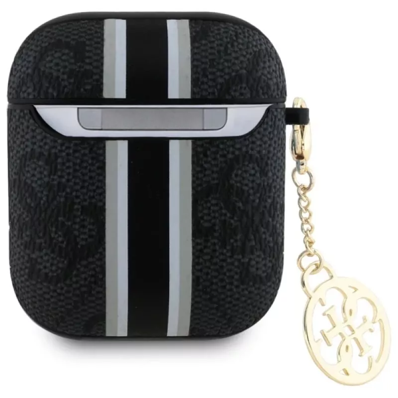 Guess GUA2P4RPSK Capa AirPods 1/2 preta 4G Printed Stripes Charm