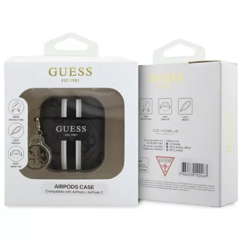 Guess GUA2P4RPSK Capa AirPods 1/2 preta 4G Printed Stripes Charm