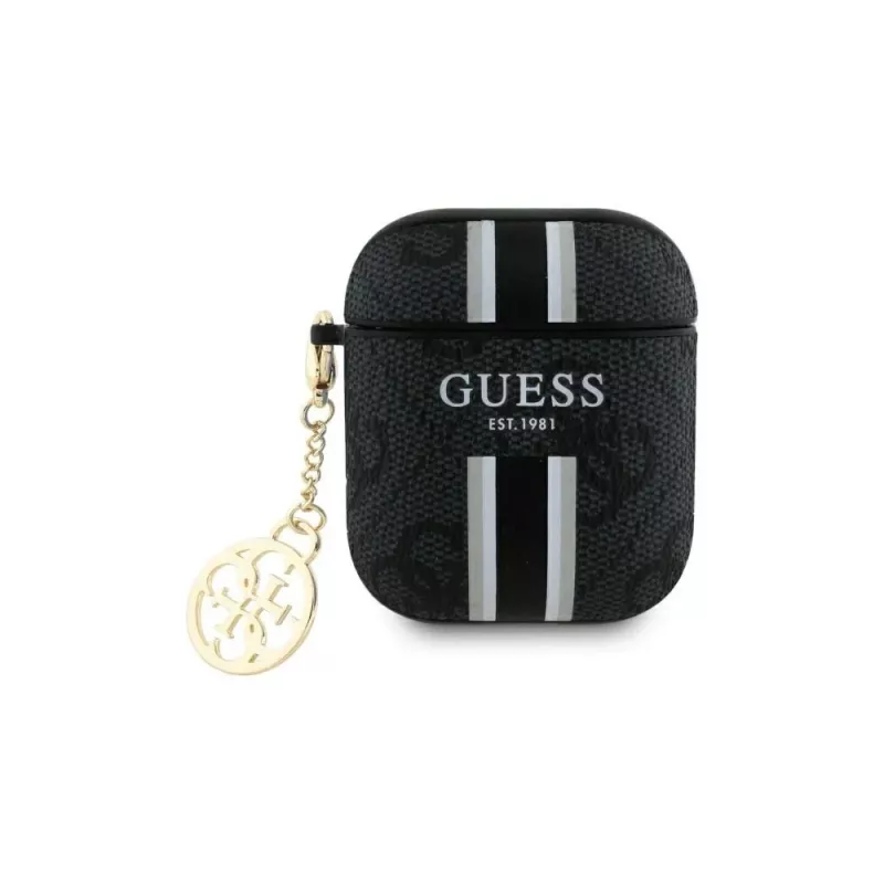 Guess GUA2P4RPSK Capa AirPods 1/2 preta 4G Printed Stripes Charm