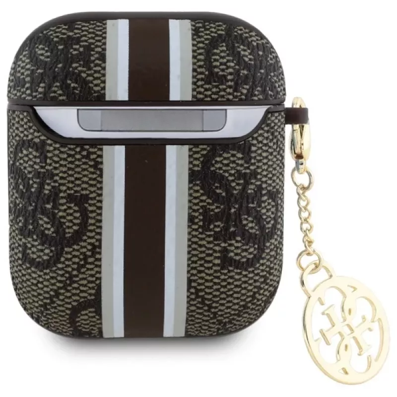 Guess GUA2P4RPSW Capa AirPods 1/2 castanha 4G Gedruckte Streifen Anhänger