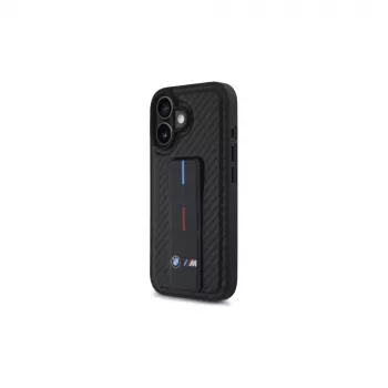 BMW BMHCP16SGSPCCK M Grip Stand Smooth and Carbon Capa Rígida para iPhone 16 6.1 – Preto