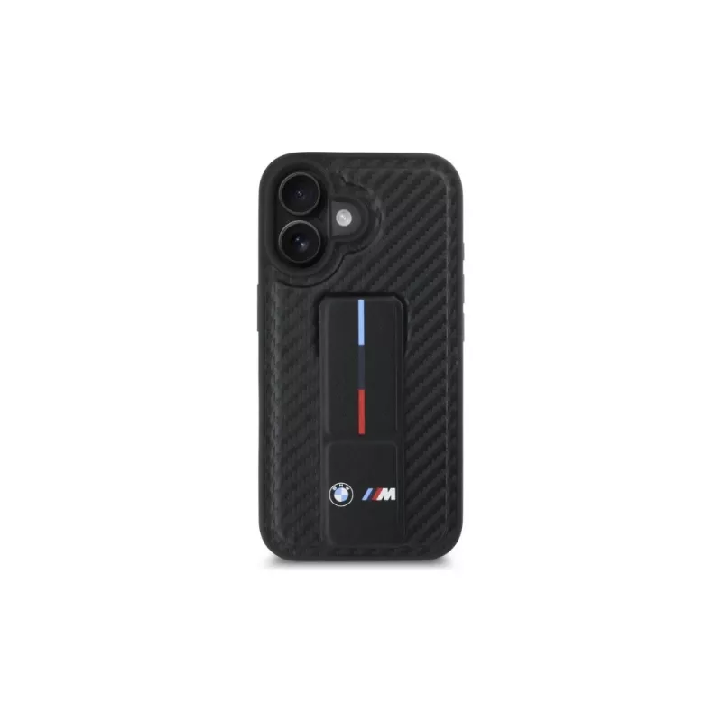 BMW BMHCP16SGSPCCK M Grip Stand Smooth and Carbon Capa Rígida para iPhone 16 6.1 – Preto