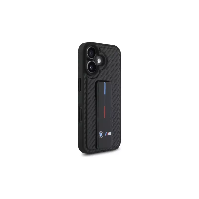 BMW BMHCP16SGSPCCK M Grip Stand Smooth and Carbon Capa Rígida para iPhone 16 6.1 – Preto