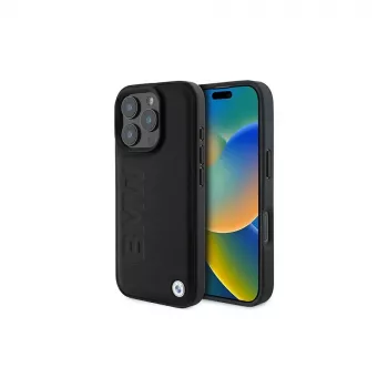 BMW Signature Collection Capa rígida em pele verdadeira preta Hot Stamp MagSafe para Apple iPhone 16 Pro Max 6,9 polegadas