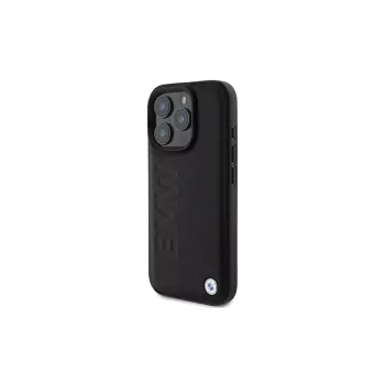 BMW Signature Collection Capa rígida em pele verdadeira preta Hot Stamp MagSafe para Apple iPhone 16 Pro Max 6,9 polegadas