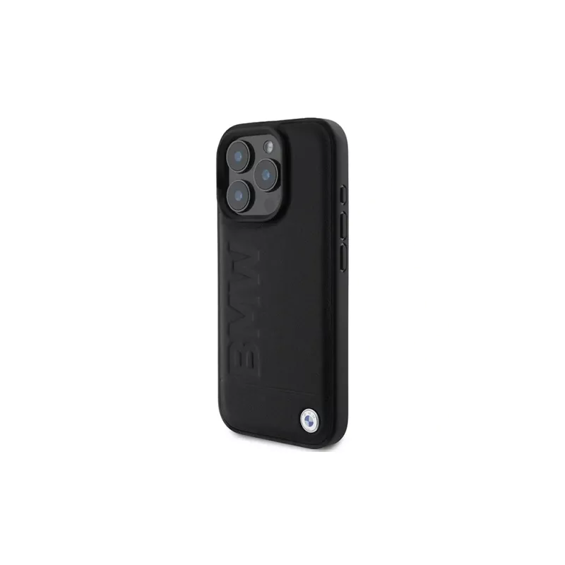 BMW Signature Collection Capa rígida em pele verdadeira preta Hot Stamp MagSafe para Apple iPhone 16 Pro Max 6,9 polegadas