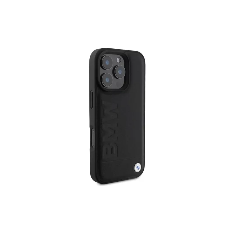 BMW Signature Collection Capa rígida em pele verdadeira preta Hot Stamp MagSafe para Apple iPhone 16 Pro Max 6,9 polegadas