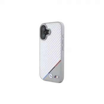 BMW M Carbon Tricolor Line Capa rígida cinzenta MagSafe para iPhone 16 6,1 polegadas