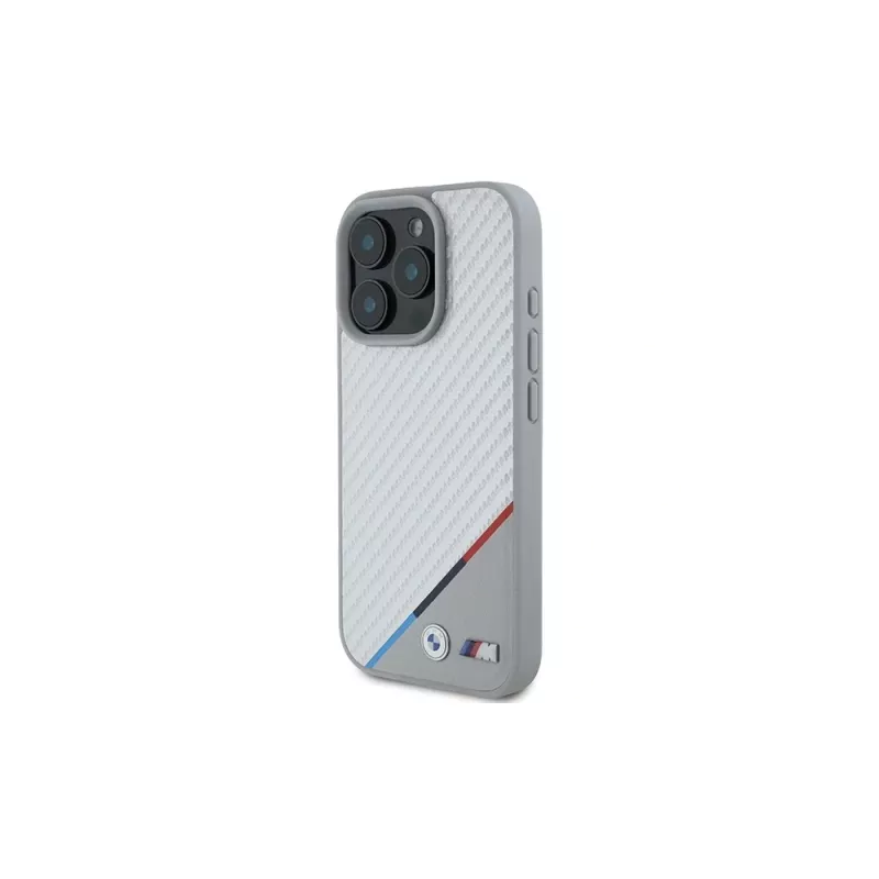 BMW M Carbon Tricolor Line Capa rígida cinzenta MagSafe para iPhone 16 Pro 6,3 polegadas