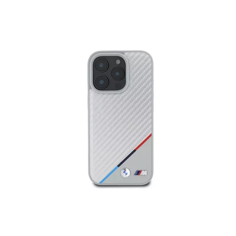 BMW M Carbon Tricolor Line Capa rígida cinzenta MagSafe para iPhone 16 Pro 6,3 polegadas