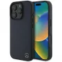 Mercedes-Benz MEHMP16X23RBGVV Capa rígida azul-escura com pele imitação de madeira MB e MagSafe para iPhone 16 Pro Max 6,9 polegadas