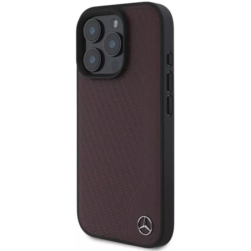 Mercedes-Benz MEHMP16L23RBGVR Capa rígida em pele imitação de madeira vermelha MagSafe para iPhone 16 Pro 6,3 polegadas