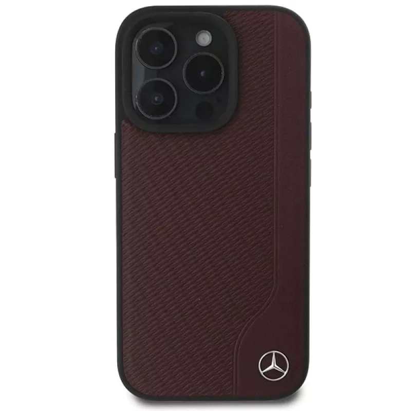 Mercedes-Benz MEHMP16L23RBGVR Capa rígida em pele imitação de madeira vermelha MagSafe para iPhone 16 Pro 6,3 polegadas