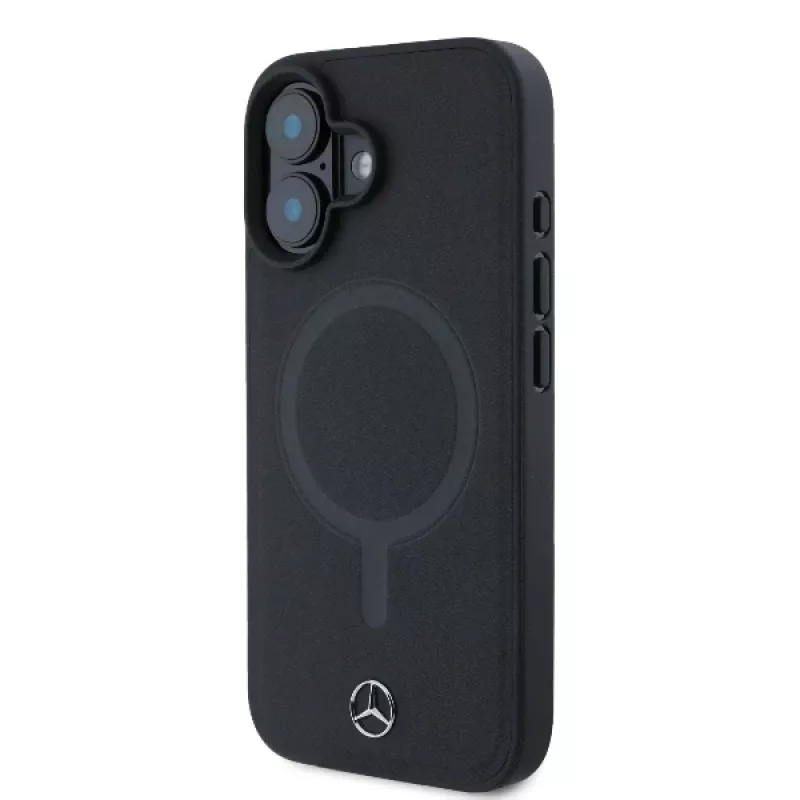 Mercedes-Benz MEHMP16S23RCMK Capa rígida preta em pele lisa MagSafe para iPhone 16 6,1 polegadas
