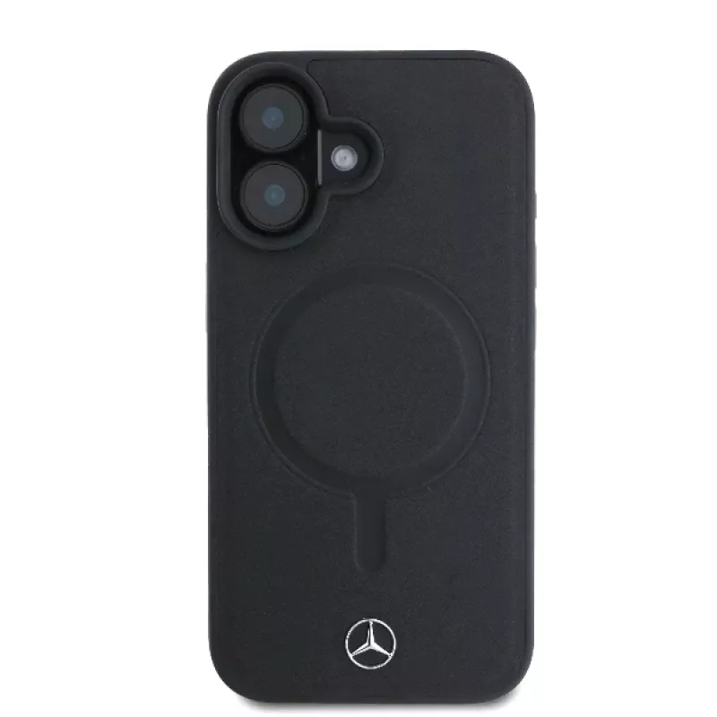 Mercedes-Benz MEHMP16S23RCMK Capa rígida preta em pele lisa MagSafe para iPhone 16 6,1 polegadas