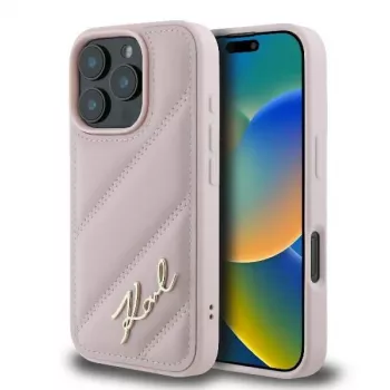 Karl Lagerfeld Capa Quilted Signature para iPhone 16 Pro - rosa