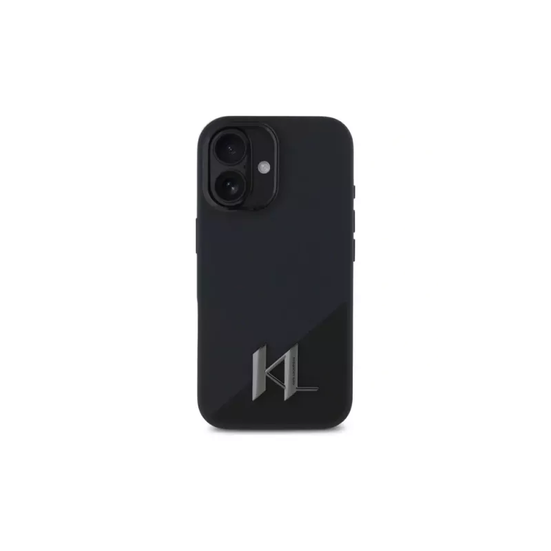 Karl Lagerfeld Capa rígida Shadow Metal Initial preta para Apple iPhone 16 6,1 polegadas