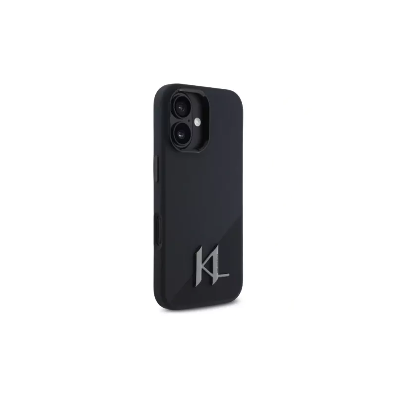 Karl Lagerfeld Capa rígida Shadow Metal Initial preta para Apple iPhone 16 6,1 polegadas