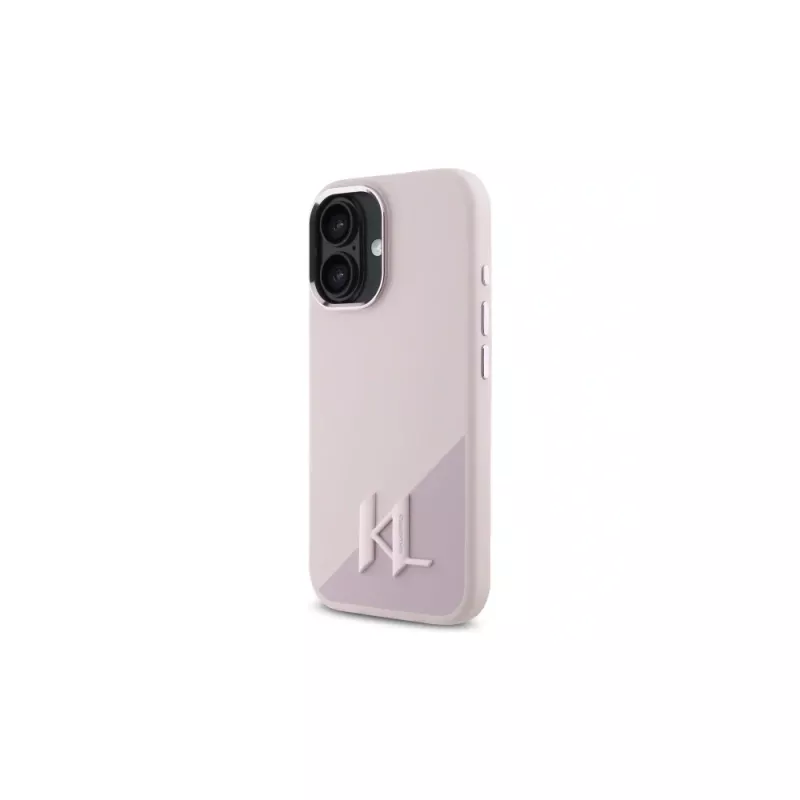 Karl Lagerfeld Capa rígida Shadow Metal Initial MagSafe rosa para Apple iPhone 16 6,1 polegadas