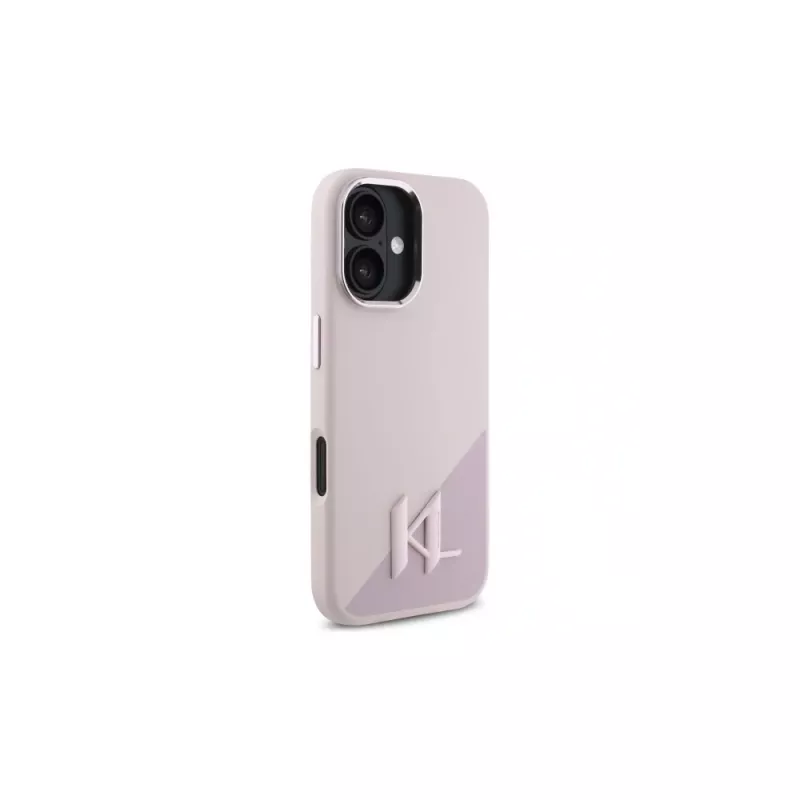Karl Lagerfeld Capa rígida Shadow Metal Initial MagSafe rosa para Apple iPhone 16 6,1 polegadas
