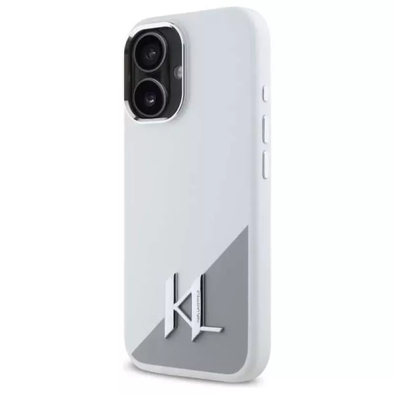 Karl Lagerfeld KLHMP16SSCMKMPCH Capa rígida em silicone branca MagSafe para Apple iPhone 16 6,1 polegadas