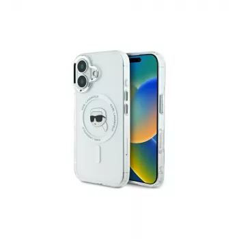 Karl Lagerfeld Capa rígida IML Metal Karl Head MagSafe branca para iPhone 16 Plus 6,7 polegadas