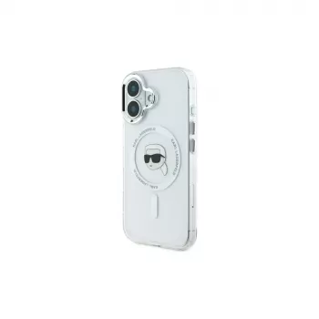 Karl Lagerfeld Capa rígida IML Metal Karl Head MagSafe branca para iPhone 16 Plus 6,7 polegadas