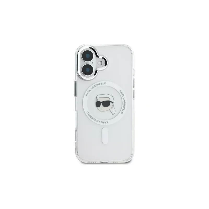 Karl Lagerfeld Capa rígida IML Metal Karl Head MagSafe branca para iPhone 16 Plus 6,7 polegadas