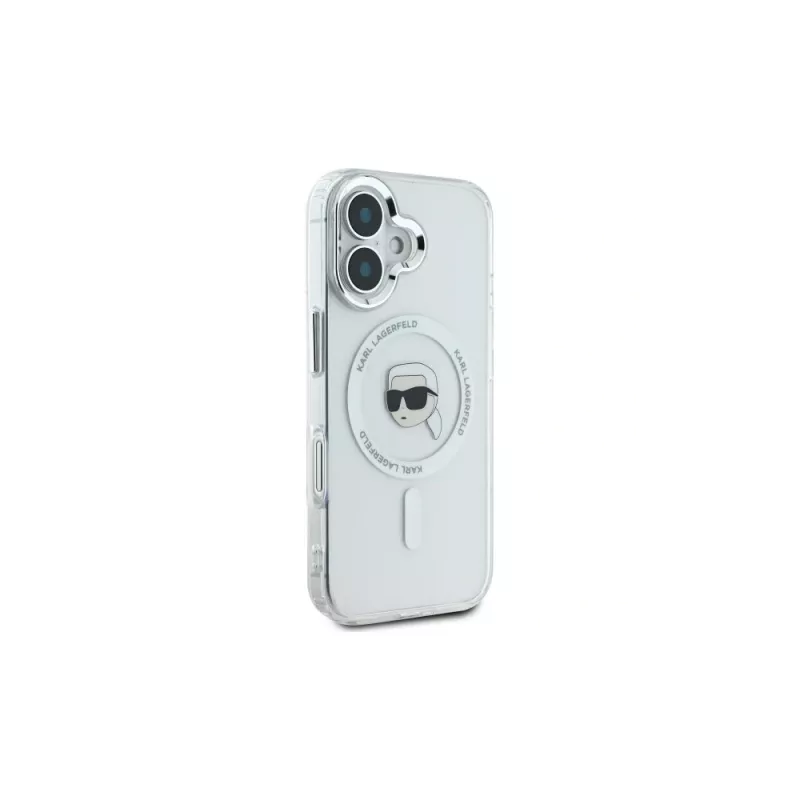 Karl Lagerfeld Capa rígida IML Metal Karl Head MagSafe branca para iPhone 16 Plus 6,7 polegadas
